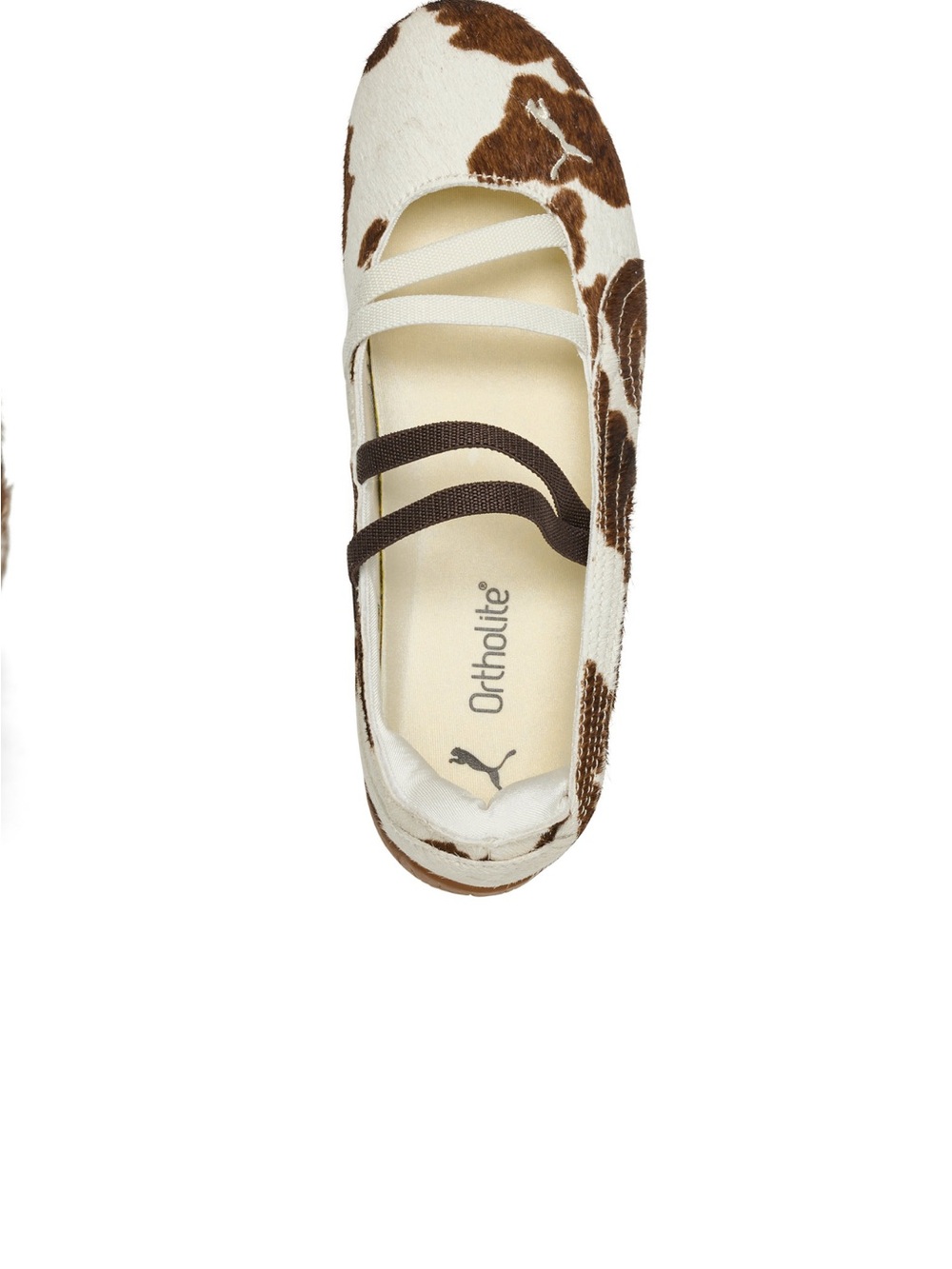 Puma Cow-Print Ballet Flats with Double Elastic Straps - Brown & White - Picture 6 of 7